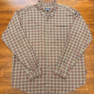 Patagonia Organic Cotton Plaid Long Sleeve Button Down Shirt Men's XL Green Red